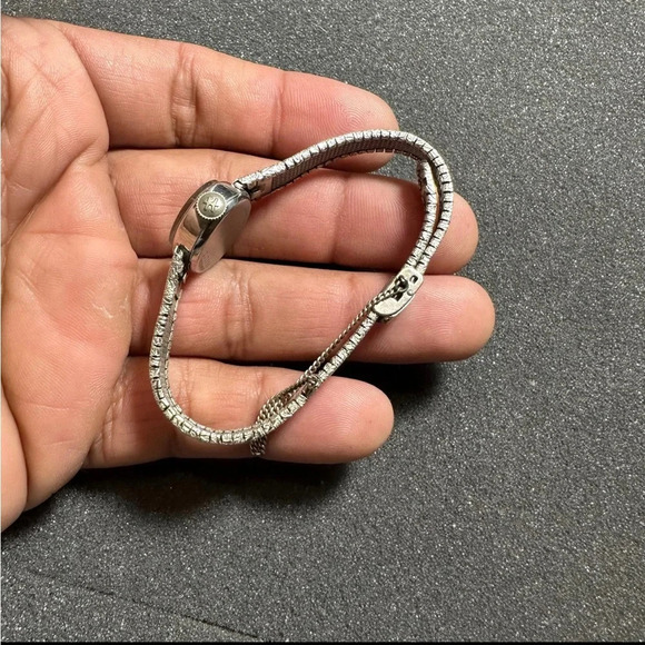 Vintage Hamilton Ladies Mechanical Wind Up Watch Silver Tone Blue Dial 10K R.G.P - Picture 5 of 9